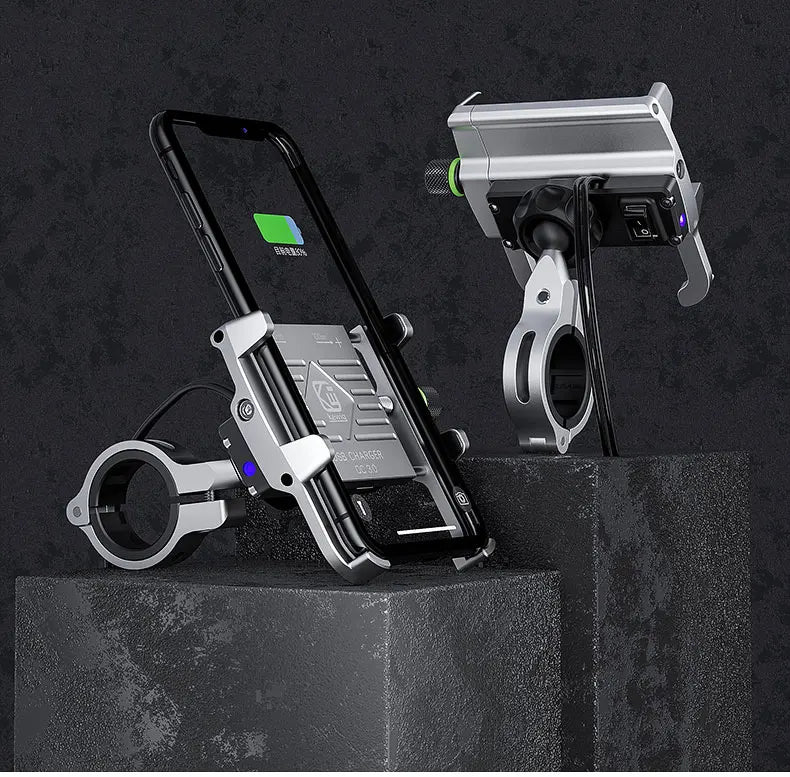 Whole Aluminium 12-24V Motorcycle Phone Holder USB Charger QC3.0 Fast Charging Mount Bicycle Handlebar Bracket for iPhone Huawei