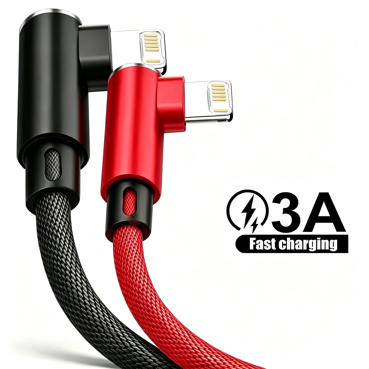 90 Degree USB Cable For iPhone 14 13 12 11 Pro Max X XR 6s 7 8 Plus Mobile Phone Fast Charging Cord Data Charger Wire
