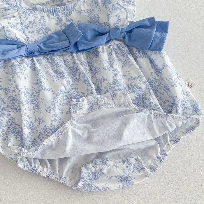 2025 New Summer Infant Baby Girls Bodysuits+Hat Sleeveless Cotton Flower Print Toddler Baby Girls Jumpsuit 0-24M Baby Clothing