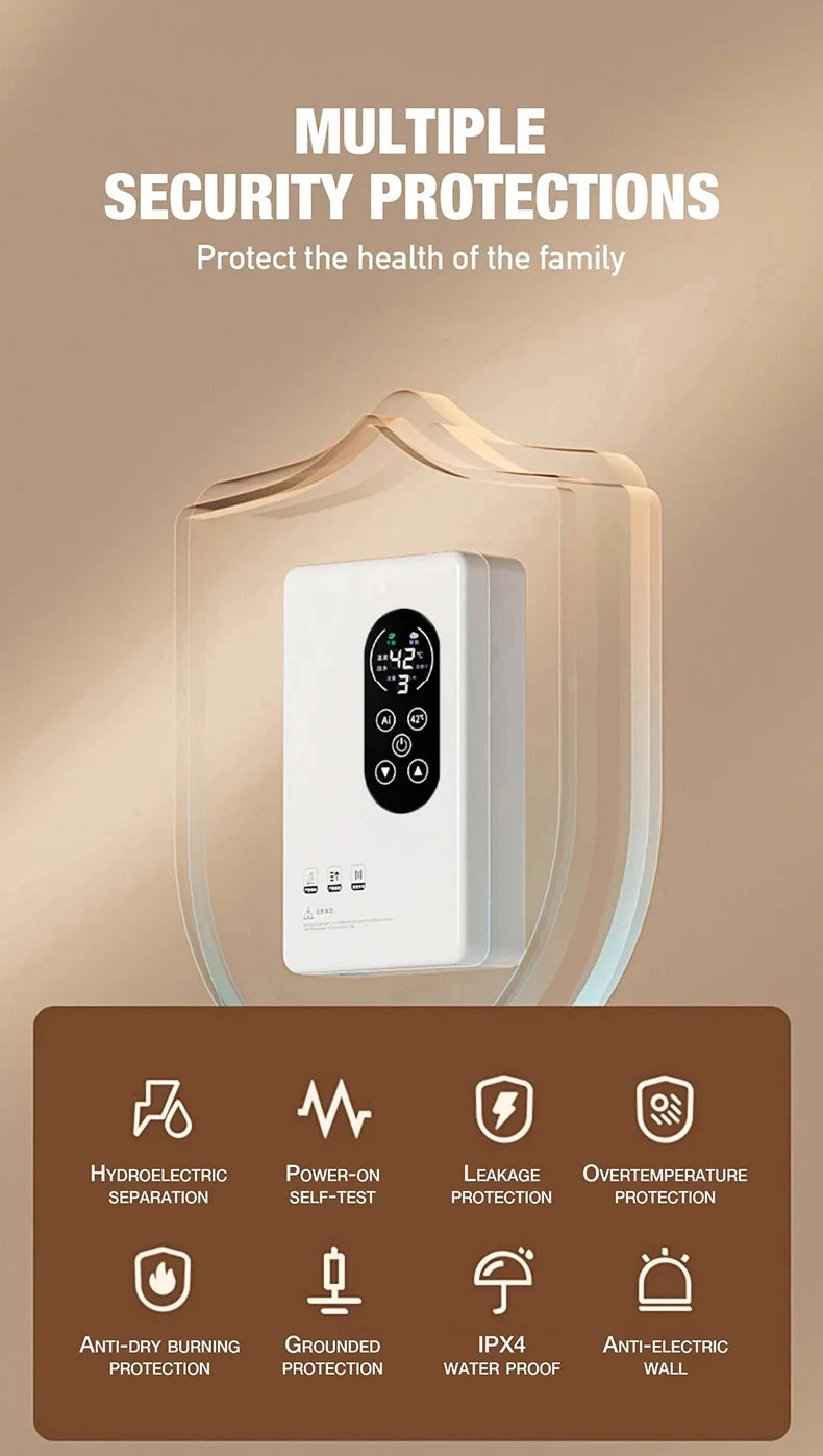 5500W Instant Water Heater 220V Smart Wall Mounted Electric Shower Tankless Instant Water Heater Thermostat for Bathroom Kitchen