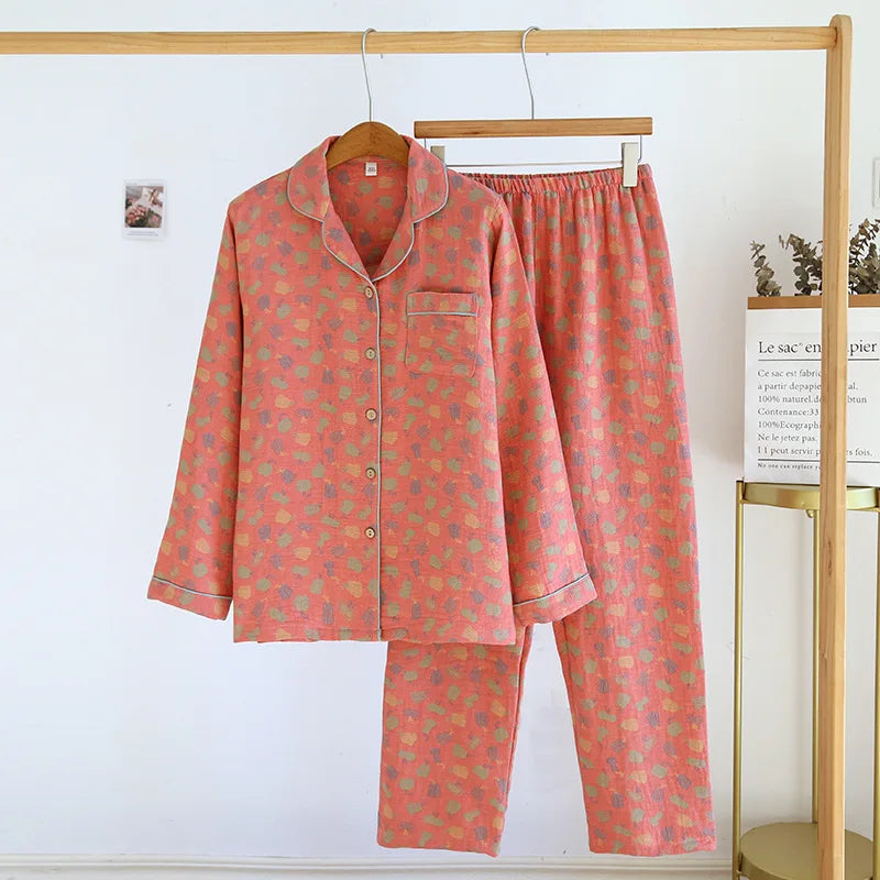 2025 New Spring and Autumn Pajama Set 100%Cotton Comfortable Long sleeved Two Piece Home Furnishings Large Size Home Furnishings