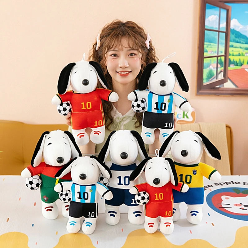 New Peanuts Snoopy Soccer cute Plush Toy Pendant Key Chain Team Jersey Stuffed Doll with Football for Kids Fans Birthday Gift