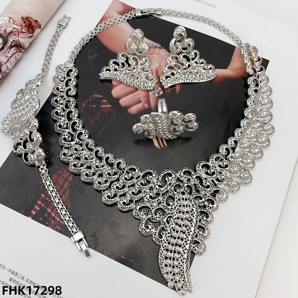 Nigeria Original 18K Gold Plated Jewelry Set Women Big Bold Necklace Earrings Bracelet Ring Wedding Party Accessor FHK17296