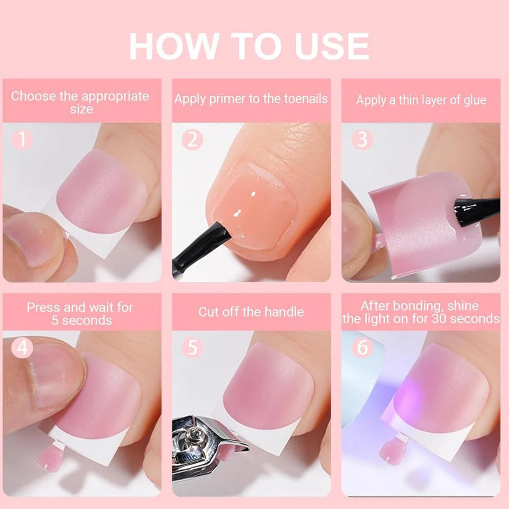 150pcs Light Pink Short Square Press On Toenails Matte White French Tip False Toenails Full Cover Toenail Extension Tips 15size%