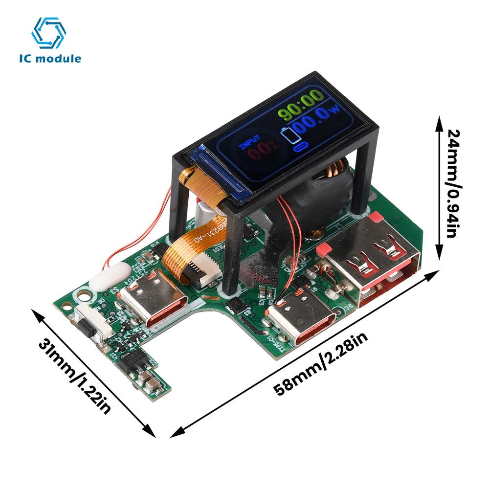 45W 2S 65W 3S Fast Charging Module with TFT Display PD QC Compatible DIY Power Bank Circuit Board for Portable Chargers
