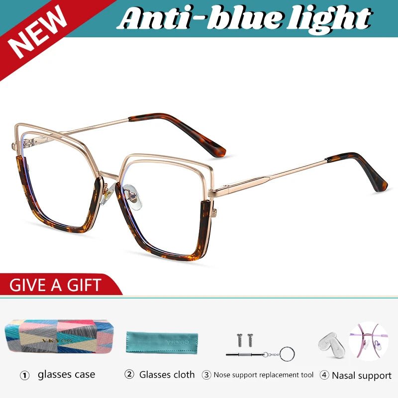 VICKY Fashion Geometric Square Large Frame Personalized Design Women's Anti-Blue Light Reading Glasses Customizable Prescription