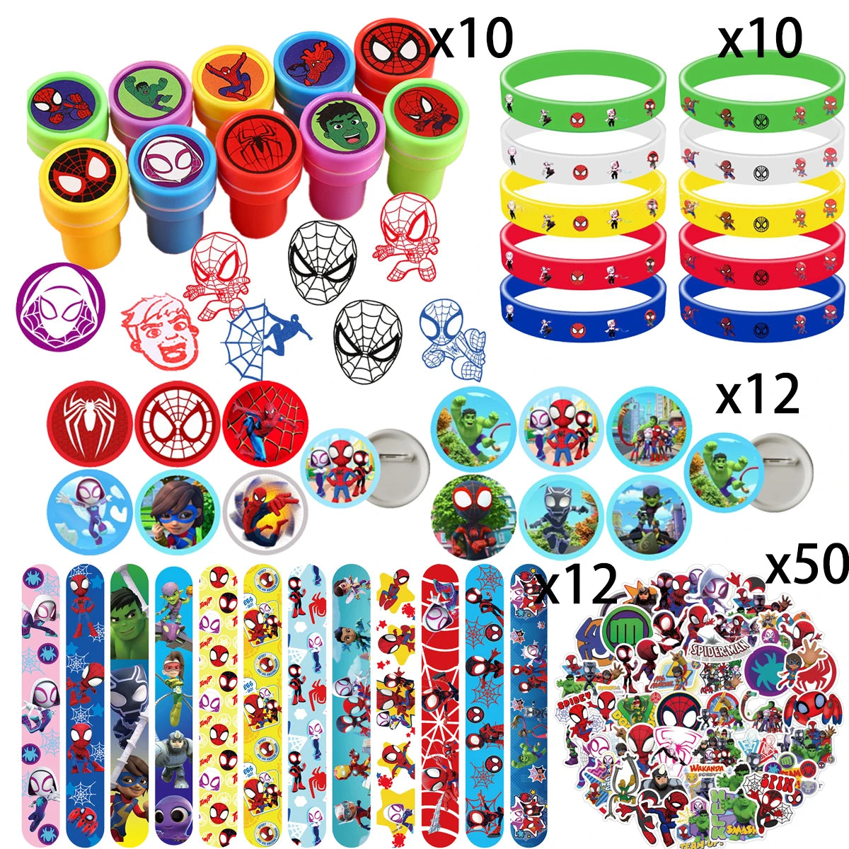 Spiderman Birthday Party Decoration Banner 'Spidey And His Amazing Friends' Silicone Bracelet Tinplate Badge Stickers Gift Bags