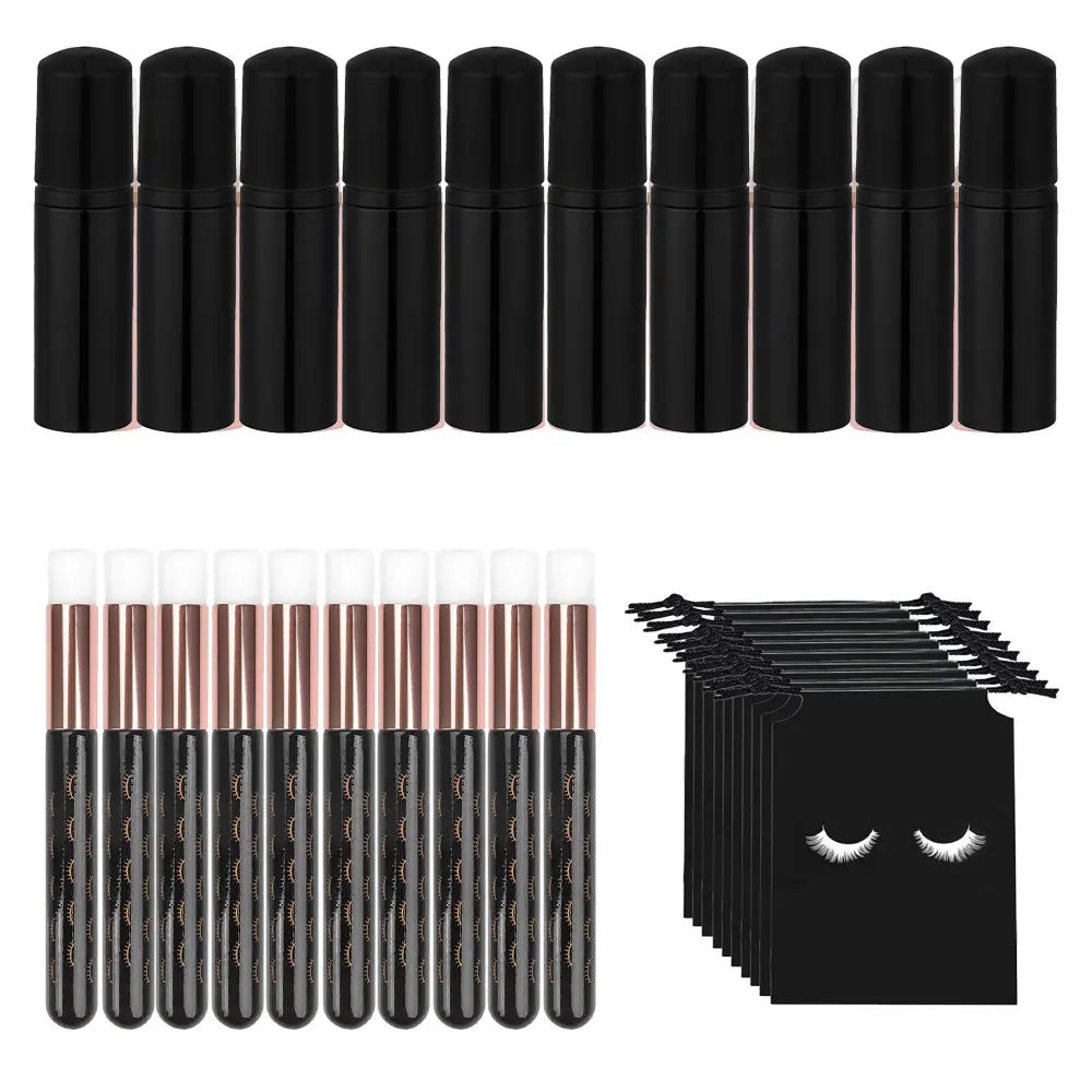 Grafting Eyelash Cleansing Kit 60ML Glossy Black Plastic Foam Pump Bottle Eyelash Grooming Brush Cleaning Bubbler Skincare Tools
