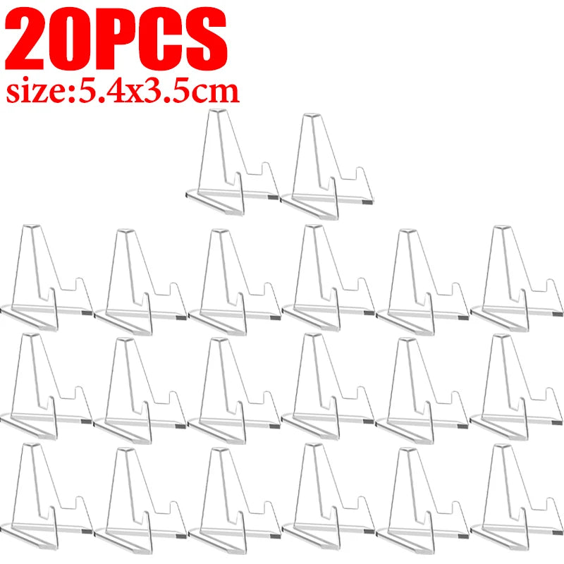 1/50x Clear Acrylic Card Display Stands for Business Card Medals Coins Pictures Desk Organizer Home Office Decor Triangle Holder