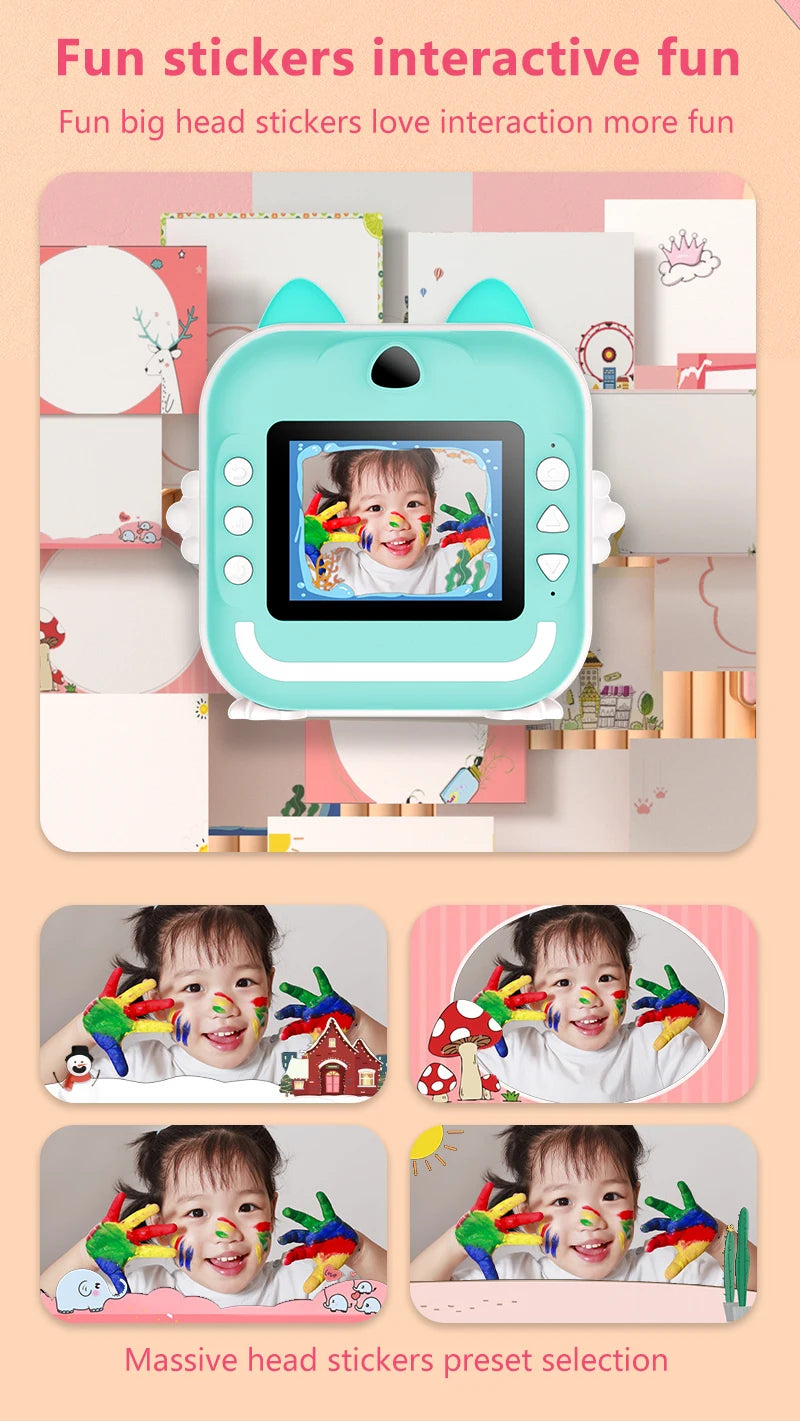 Print Camera for Kids Bluetooth Wireless Inkless Instant Print Connected APP Take Photo Video Record Camera Boys Girls Gift Toys