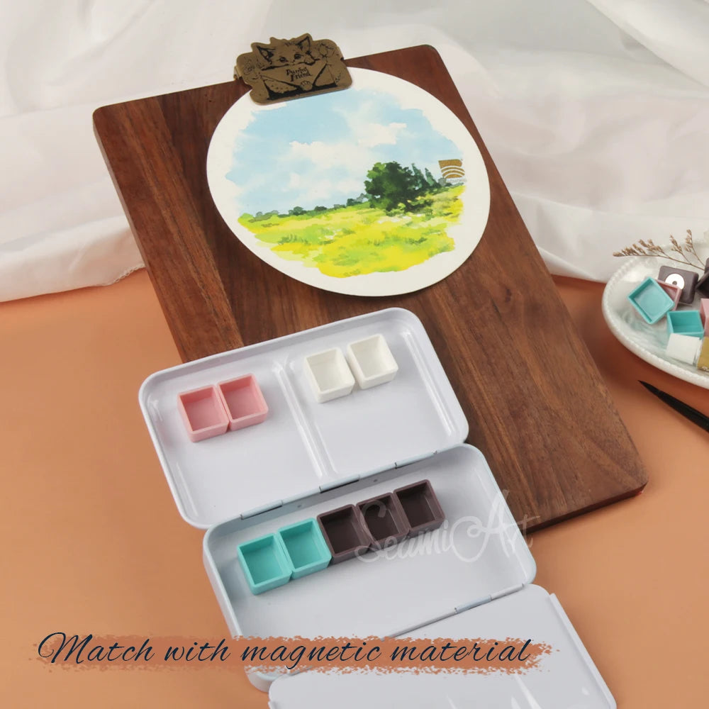 SeamiArt 50pcs Magnetic Half Pans Four colors for Watercolor Tube Subpackage Tin Box Palette Painting Tools Art Supplies