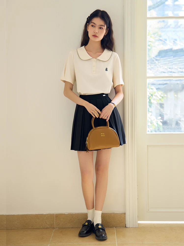 DUSHU Doll Collar Lovely Casual Commuting All-match T-shirt 2024 Summer New Design Simple Temperament Top 24DS82335