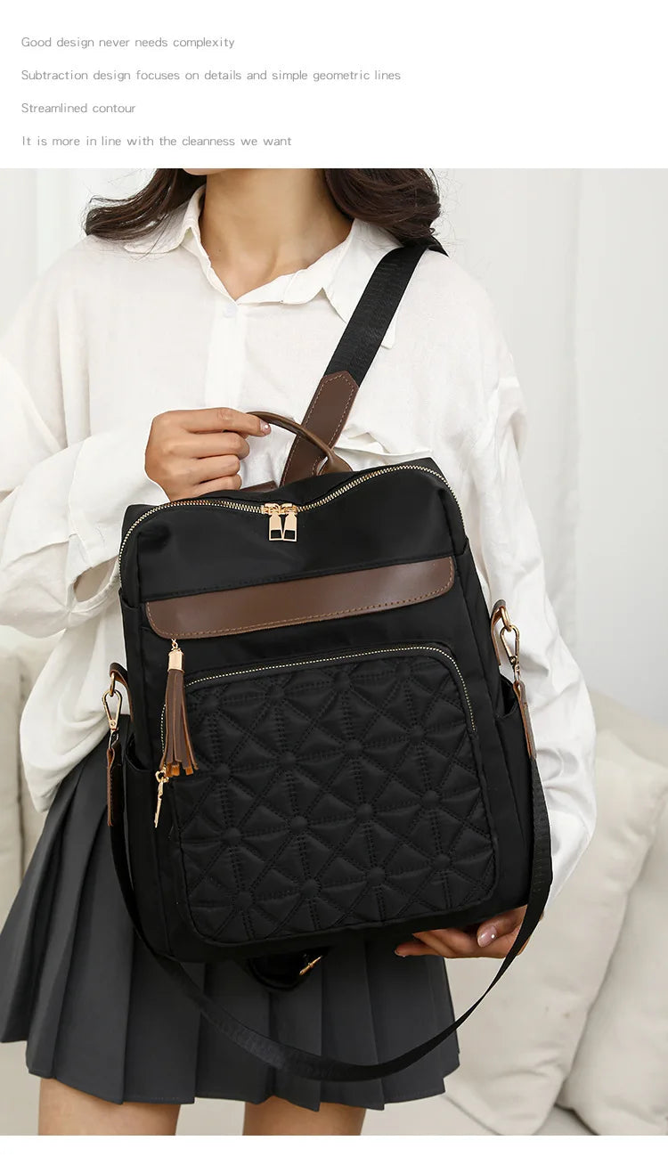 Quilted Embroidery Backpack For Women 2024 New Korean Style Versatile Large Capacity Water-Resistant Leather Shoulder Bags