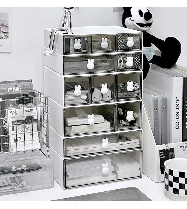 Desk Organizer 3 Layers Desktop Storage with Drawer Organizer Large Capacity Drawer Hairpin Makeup Cosmetics Jewelry Storage Box