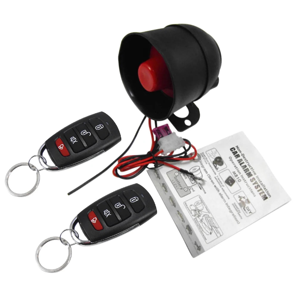 Universal 12V Car Alarm System 1 Way Vehicle Burglar Alarm Siren Security Protection With 2 Remote Control Car Motorcycle Truck