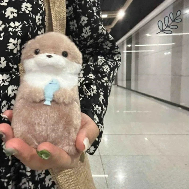 Cute Otters Holding Fish Plush Pendant Keychain Stylish Backpack Keyrings Pendant Lovely School Bag Key Wallet Pendant