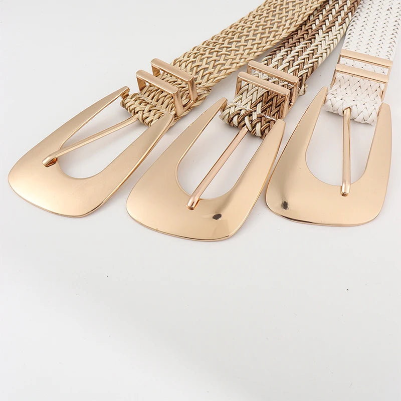 Fashion Women PP Straw Belt Bohemian Wide Elastic Waist Belt Braided Waistbelt Summer Casual Dress Waistband Apparel Accessories