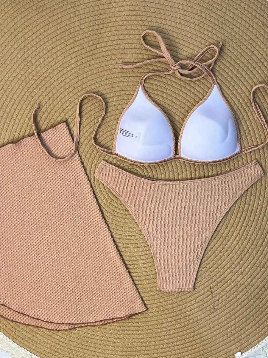 2026 Halter Triangle String Bikinis Swimsuit Women 3 Pieces Sexy Push Up Swimwear Female Bathers Bathing Swimming Swim Suit