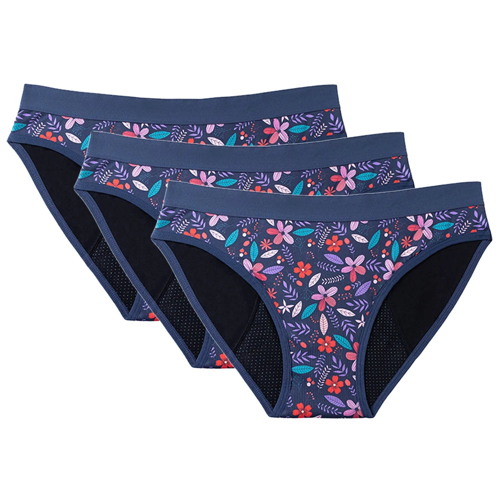 3PCS/Lot Girls Cotton Menstrual Panties For Teenager Printing Fabric Underwear 4-Layers Medium Flow Absorption Panties for Girls