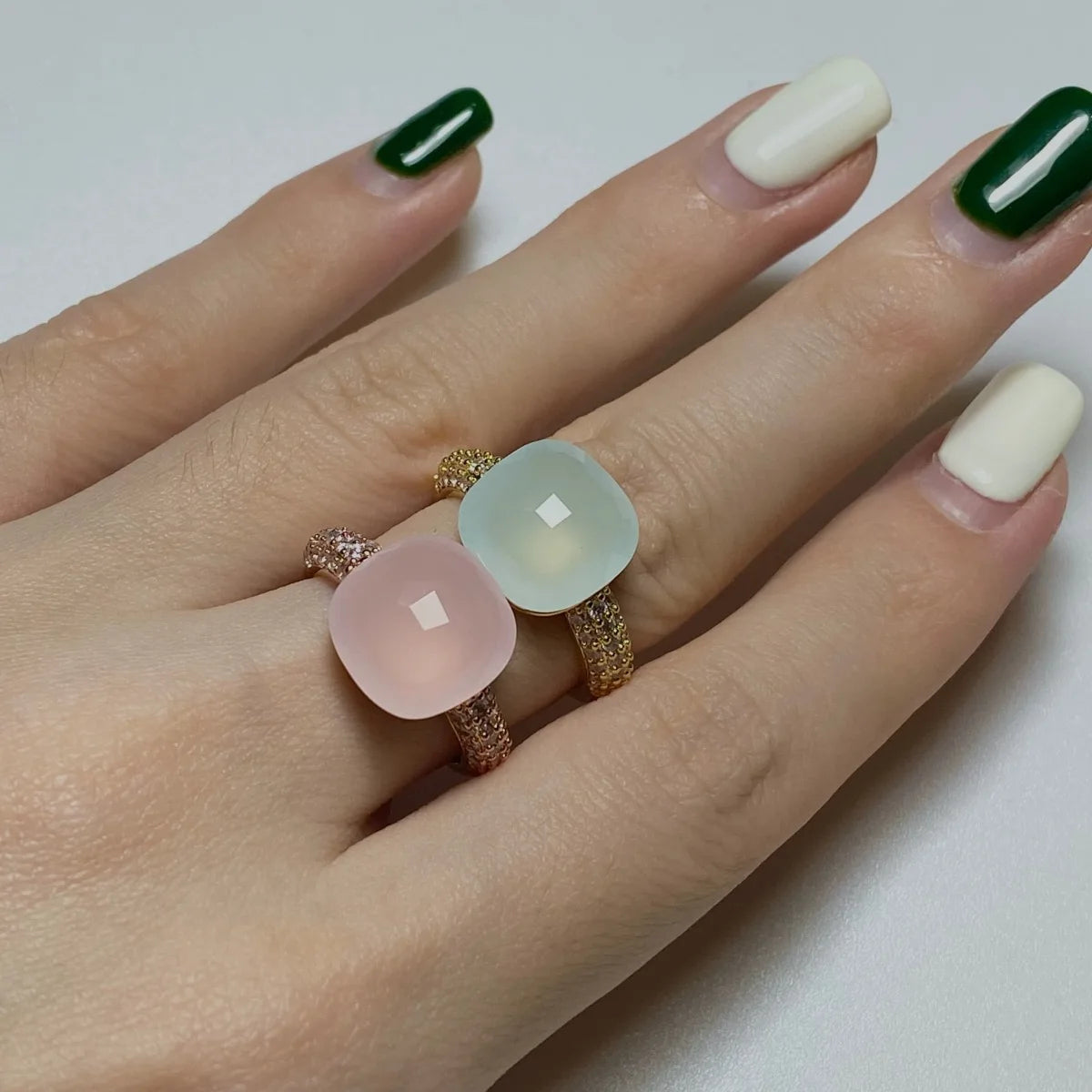 12.6mm   Ring Candy Style Zircon Ring Flat Pink Green Purple Crystal Ring For Women Candy Ring Fashion Jewelry Gift