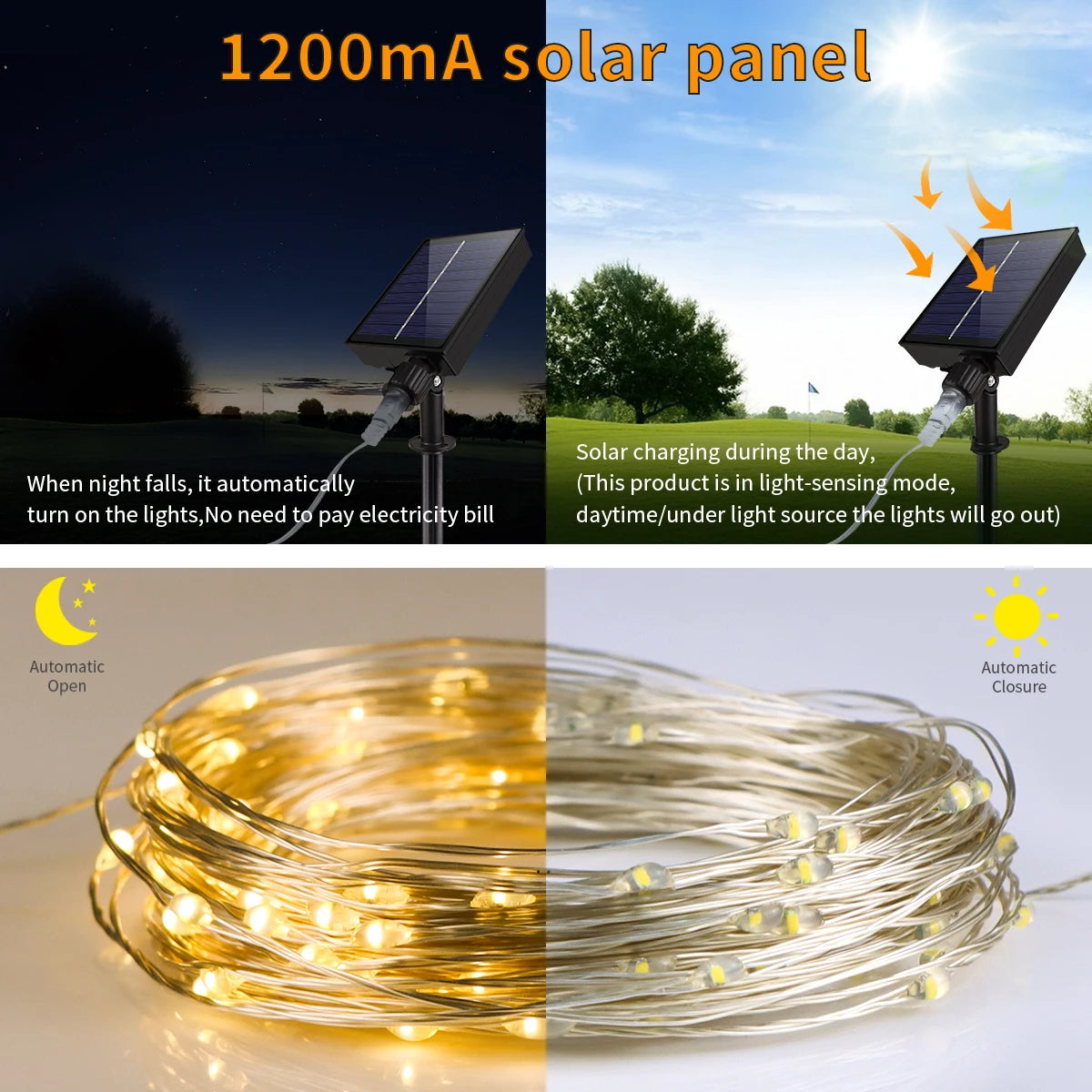 Large Size Solar Panel LED Solar Light Copper Wire Fairy Lamp String 50M 100M Outdoor Waterproof Garden Garland Christmas Decor