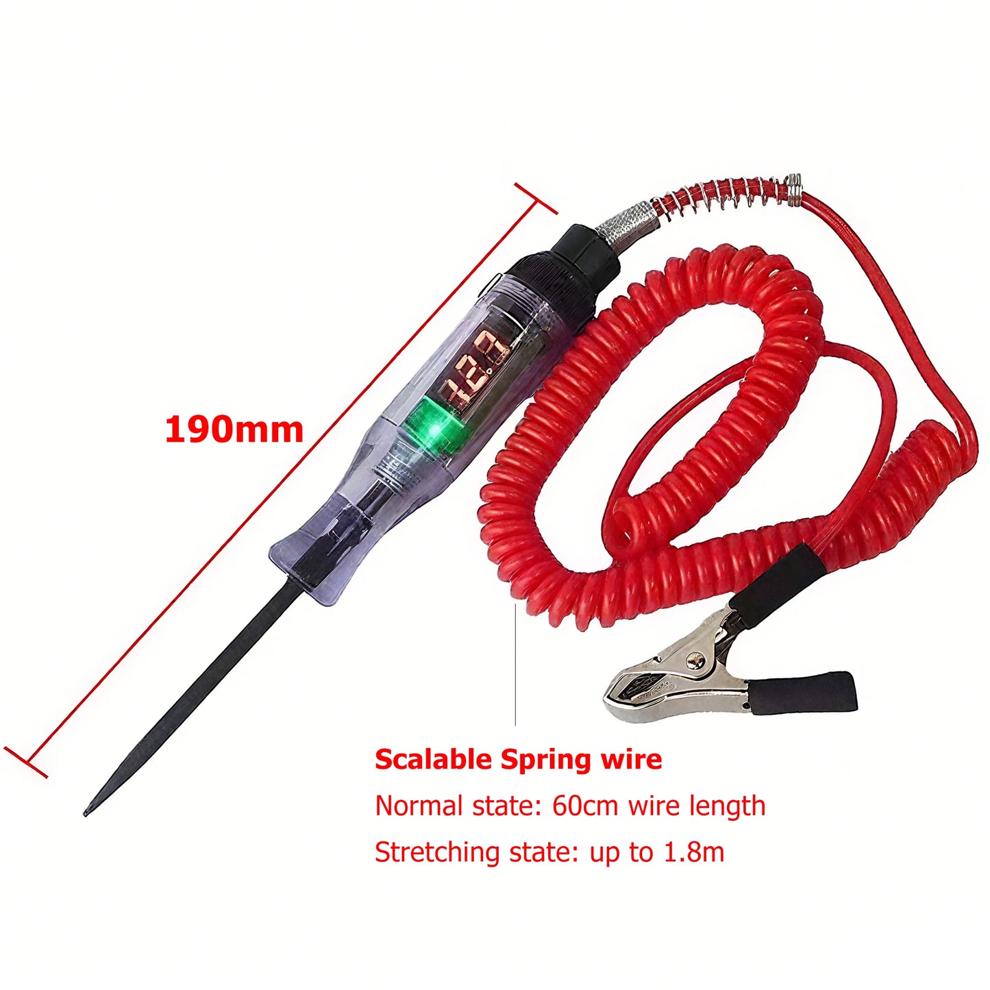 Auto Truck Voltage Circuit Tester 6V 12V 24V DC Digital Display Long Probe Pen Light Bulb Automobile Diagnostic Tool Auto Repair