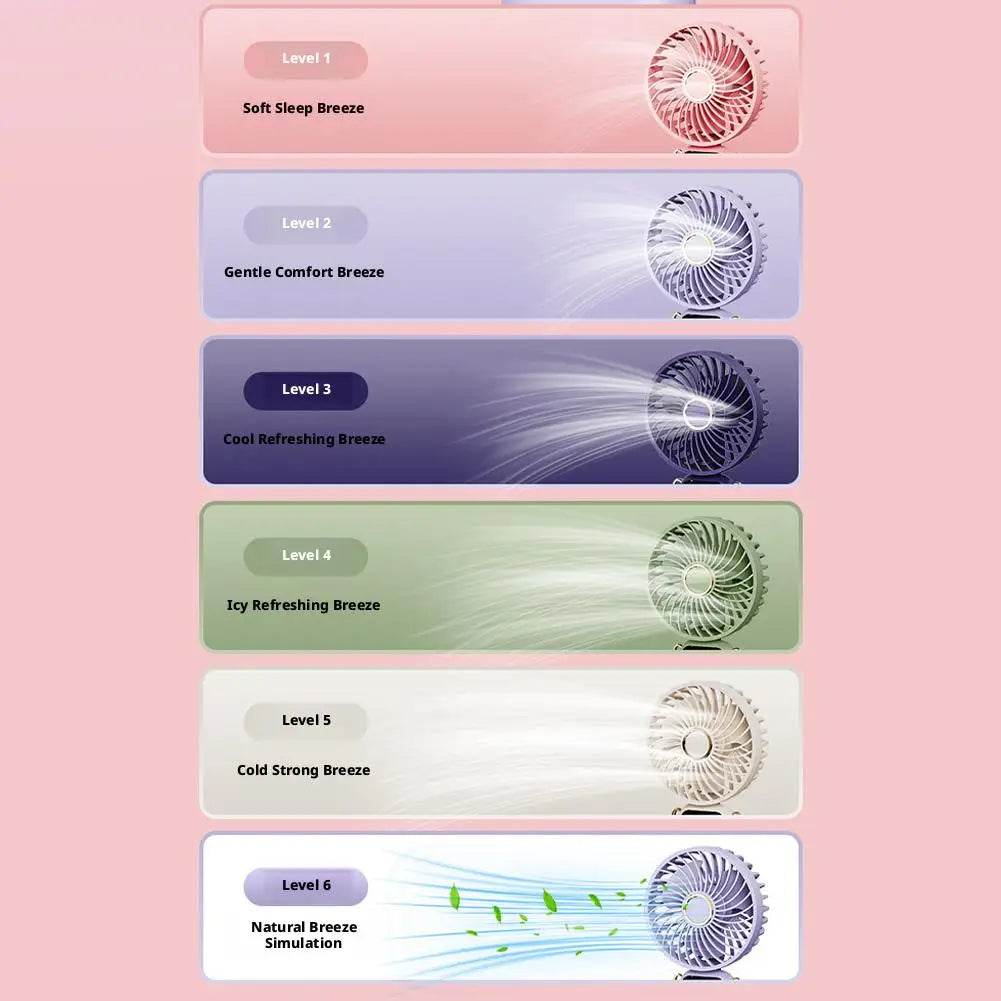 Portable Mini Fan With 6 Speeds LED USB Rechargeable Charging Small Foldable Battery Fans Handheld Desk Bedroom Indoor Outdoor