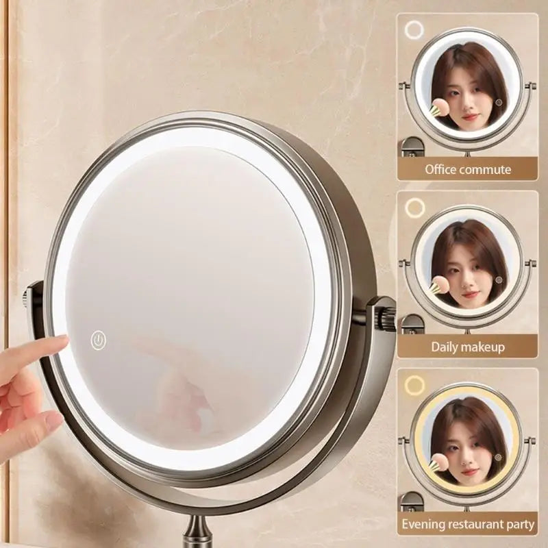 Self Priming Led Folding Bathroom Mirror Wall Mounted Light Bathroom Makeup Mirror 8 Inch 3X Magnifying Arm Extend Bath Mirrors