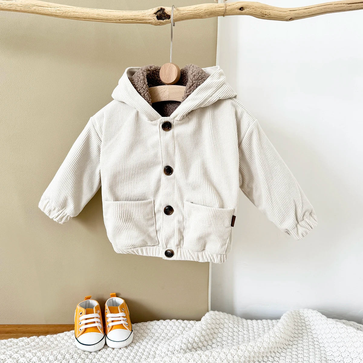 Ins Winter Warm Baby Girls Clothes Outdoor Jacket Thick Fleece Hoodie Infant Boys Baby Clothes Fruit Embroidery Newborn Baby Top