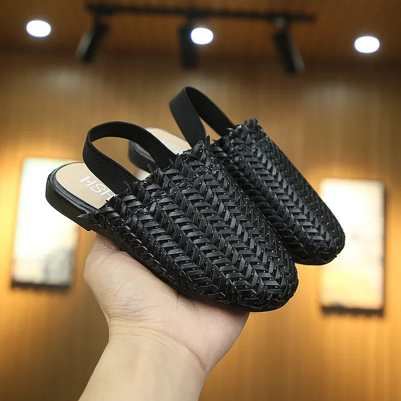 Girls Summer Shoes Weave Knitted Design Children Flat Shoes Kids Summer Sandals Princess Sweet Soft Fashion 2 in 1 Slippers Cute
