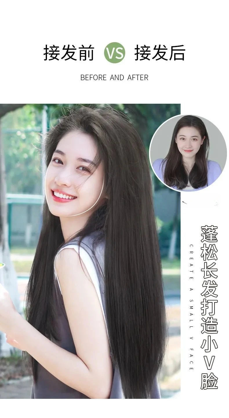 Wig Women's Long Hair Three-piece Seamless Wig Patch Straight Hair Extensions Invisible Artificial Hair Extensions Synthetic