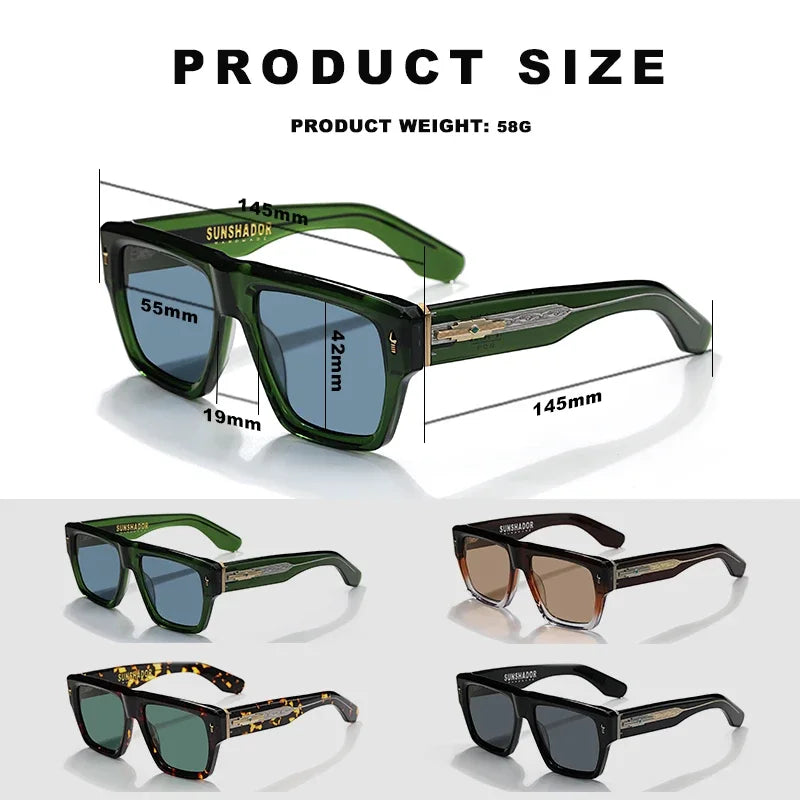 Pure Handmade Top Quality Fashion Square Acetate Luxury Sunglasses Men Women Personalized Designer Outdoor UV400  Sunglasses