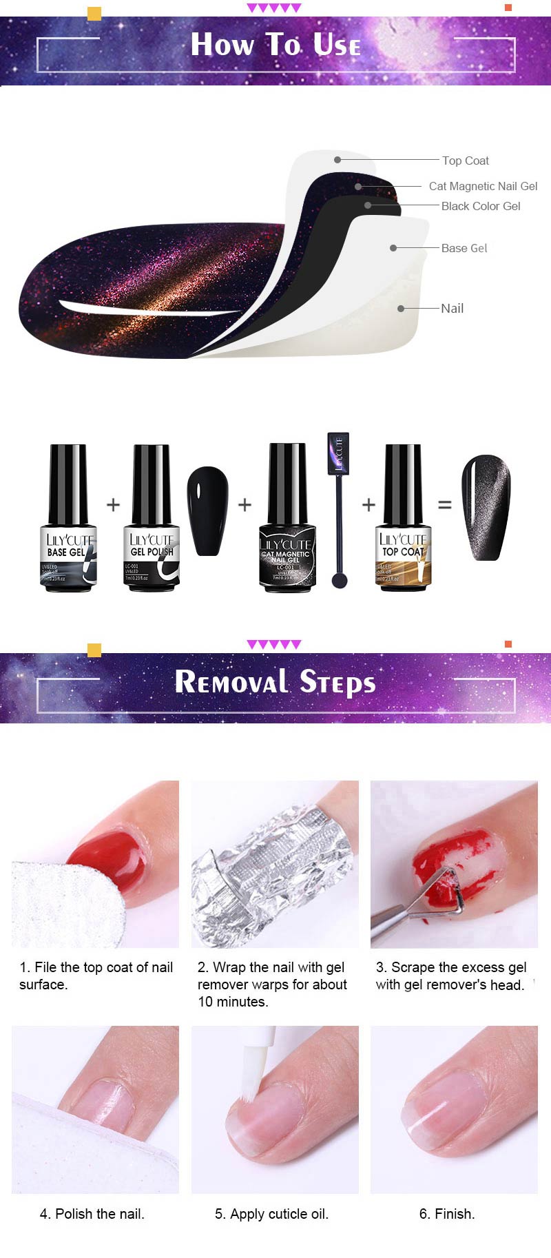LILYCUTE 7Pcs/Set Cat Magnetic Gel Nail Polish Sparking Semi-Transparent Blue Purple Effect Soak Off UV Gel Varnish Nail Art Kit