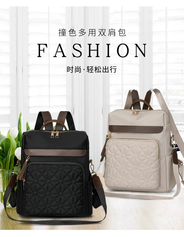 Quilted Embroidery Backpack For Women 2024 New Korean Style Versatile Large Capacity Water-Resistant Leather Shoulder Bags