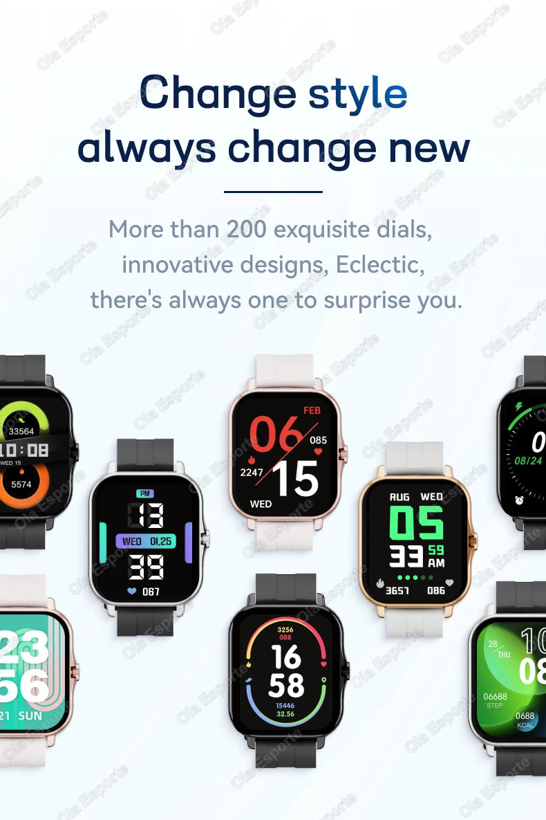 New Multi-sport Smart Watch Heart Rate Monitor Blood Oxygen Tracking BT Calls 240*280 Screen IP67 Waterproof Android iOS Watches