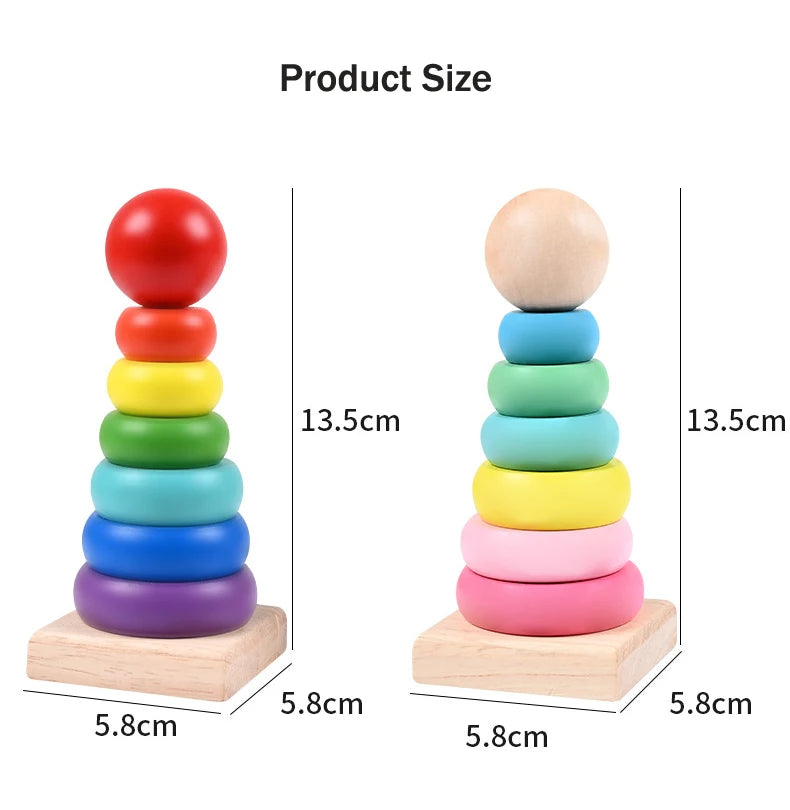 Rainbow Stacking Ring Tower Montessori Wooden Puzzle Toys Pyramid Nesting Blocks Geometric Games Children Early Education Toys