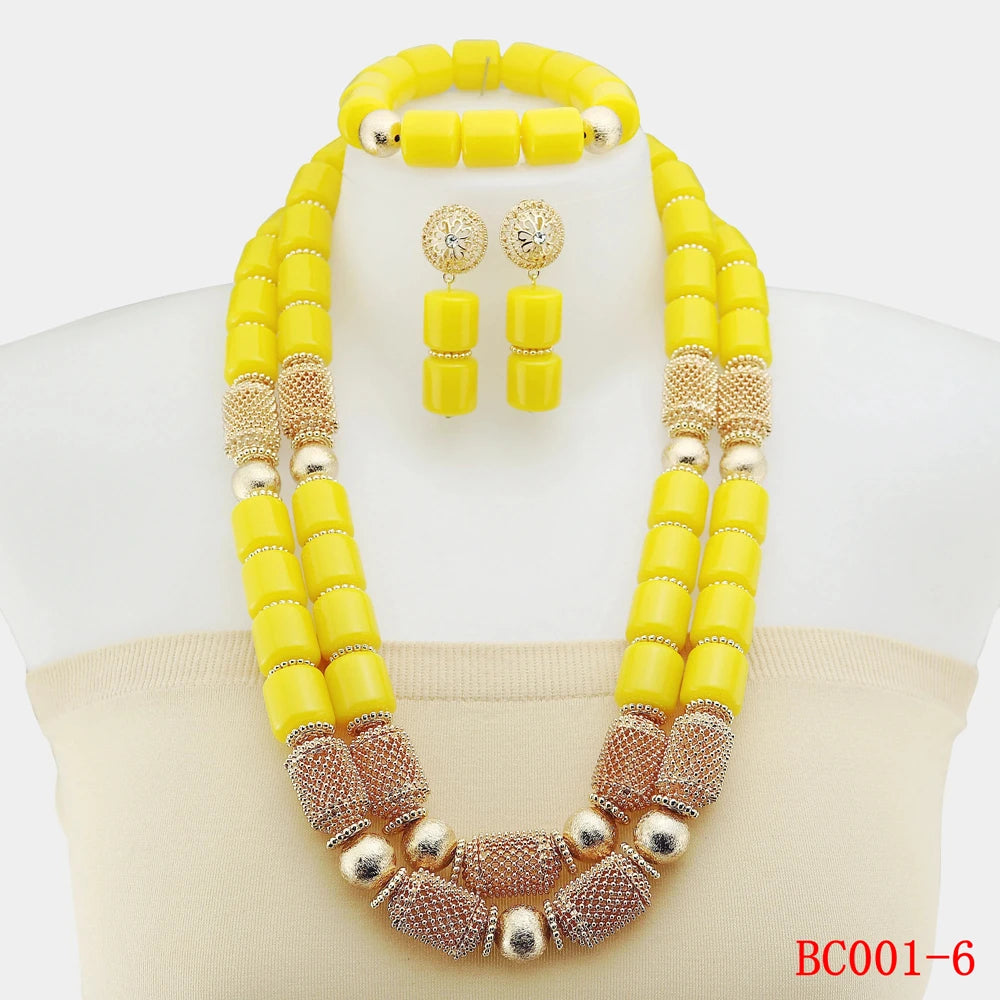 Latest Design Resin Beads Indian Wedding African Bridal Jewelry Set Women Green Coral Beads Necklace Set