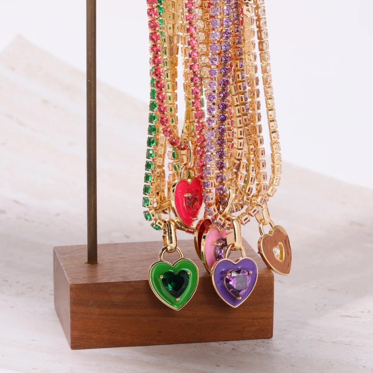 Mesh Chain Colored Zircon Necklace Jade Zircon Chocolate Short Necklace Gold Plated Color Preserving