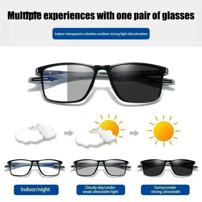 Color Changing Multifocal Reading Glasses Outdoor Anti Slip Anti Blue Light Presbyopia Eyewear Photochromic Multifocal Glasses