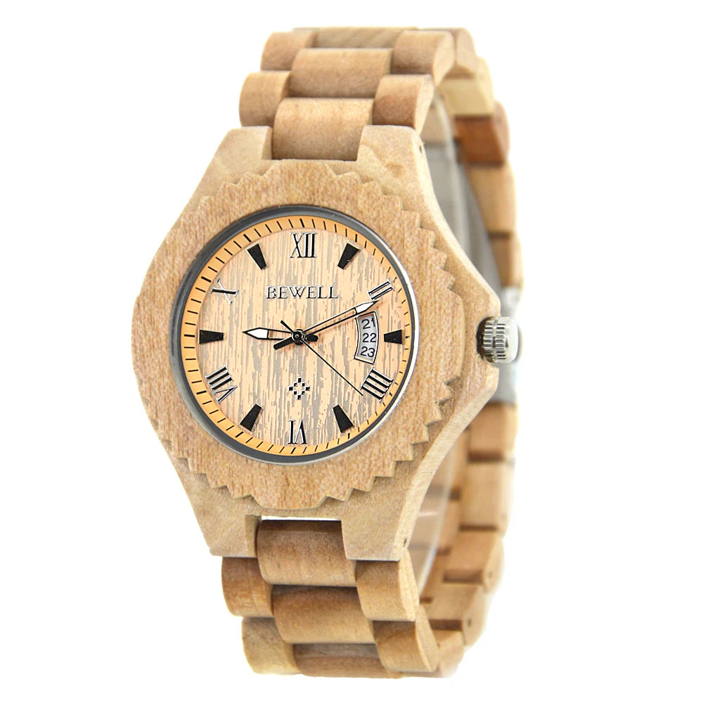 Wooden Watches for Men, Japanese Quartz Movement, Stylish Exotic Wrist Watch with Stainless Steel Buckle, Adjustable Straps