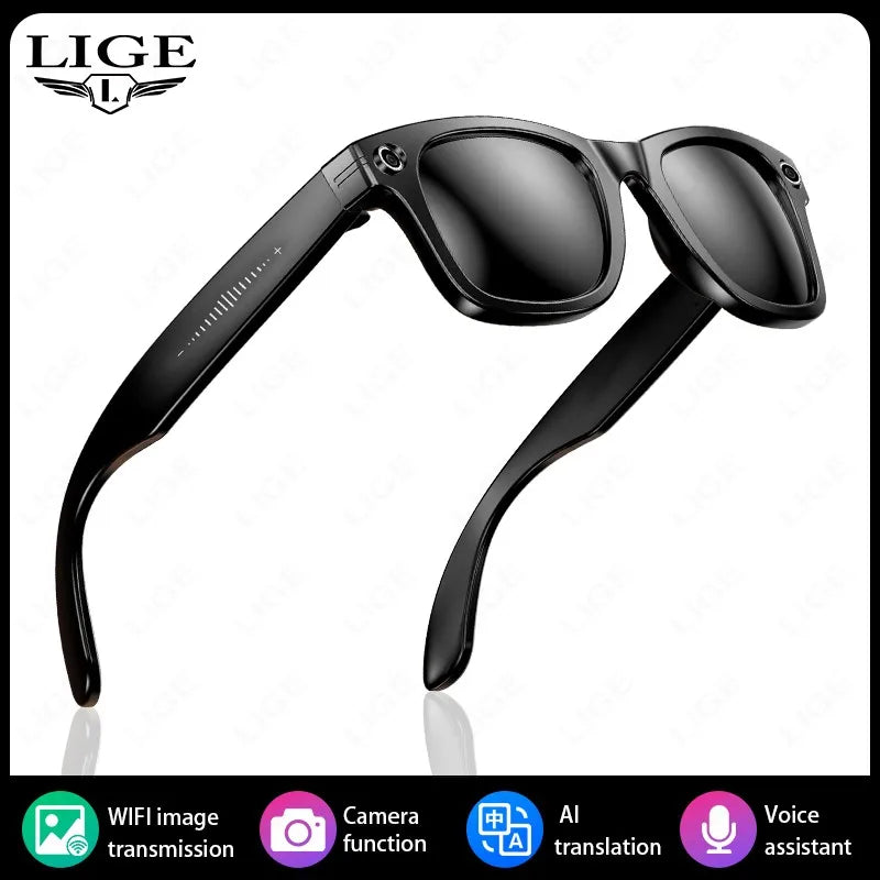LIGE AI Smart Glasses 8MP HD Camera Video Bluetooth Call Intelligent Translation 270mAh Battery Voice Assistant Music Sunglasses