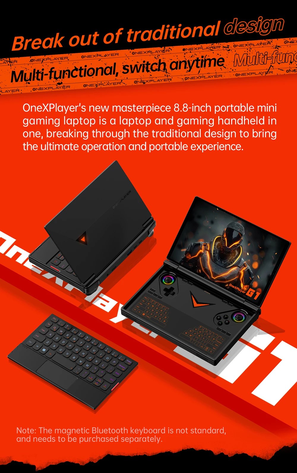 OneXPlayer G1 Gaming Laptop AMD Ryzen AI 9 HX 370 &amp; Intel Core Ultra 7 255H Portable 8.8 Inch 144Hz Dual-Mode Keyboard Computer