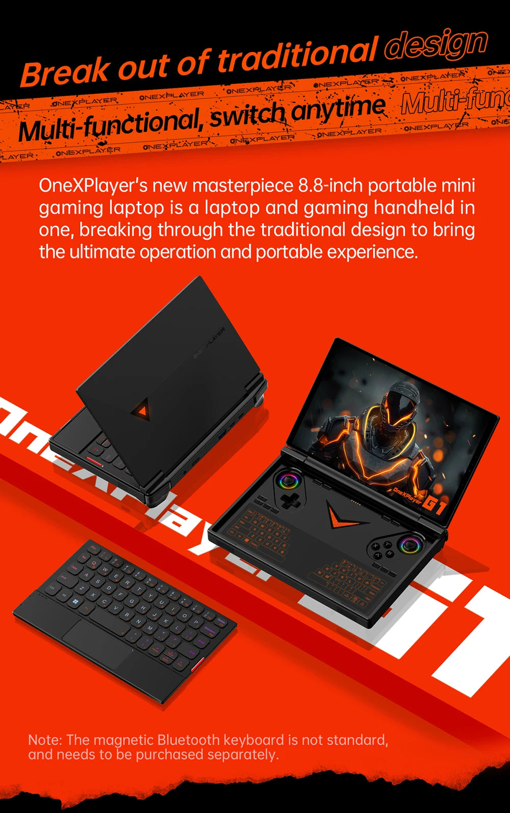 OneXPlayer G1 Gaming Laptop AMD Ryzen AI 9 HX 370 & Intel Core Ultra 7 255H Portable 8.8 Inch 144Hz Dual-Mode Keyboard Computer