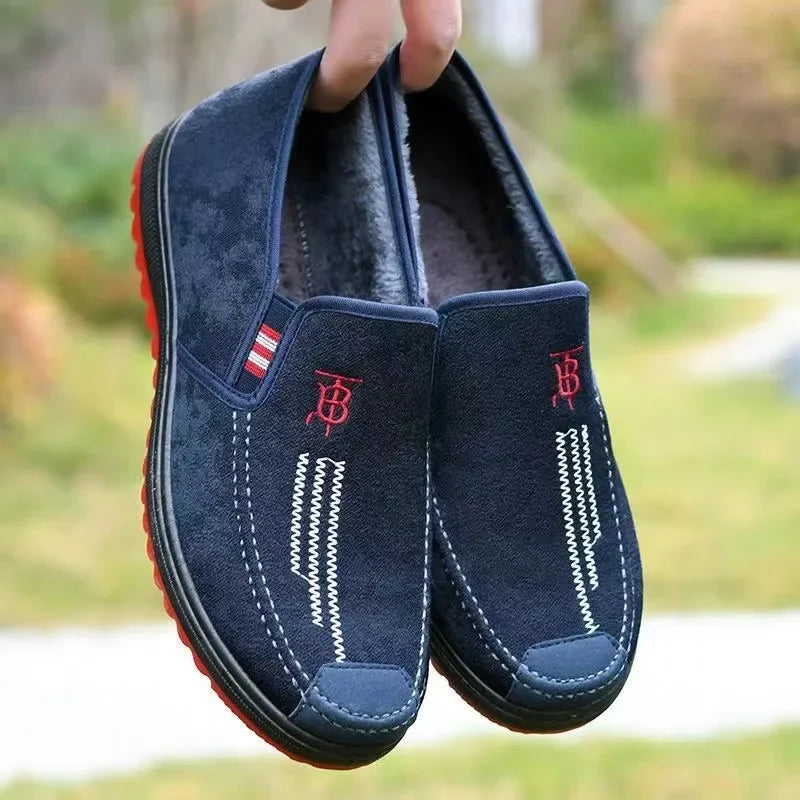 Men's Winter Cotton Boots Anti-slip Wear-resistant Slip-on Casual Work Shoes Lazy Person's Comfortable Canvas Shoes