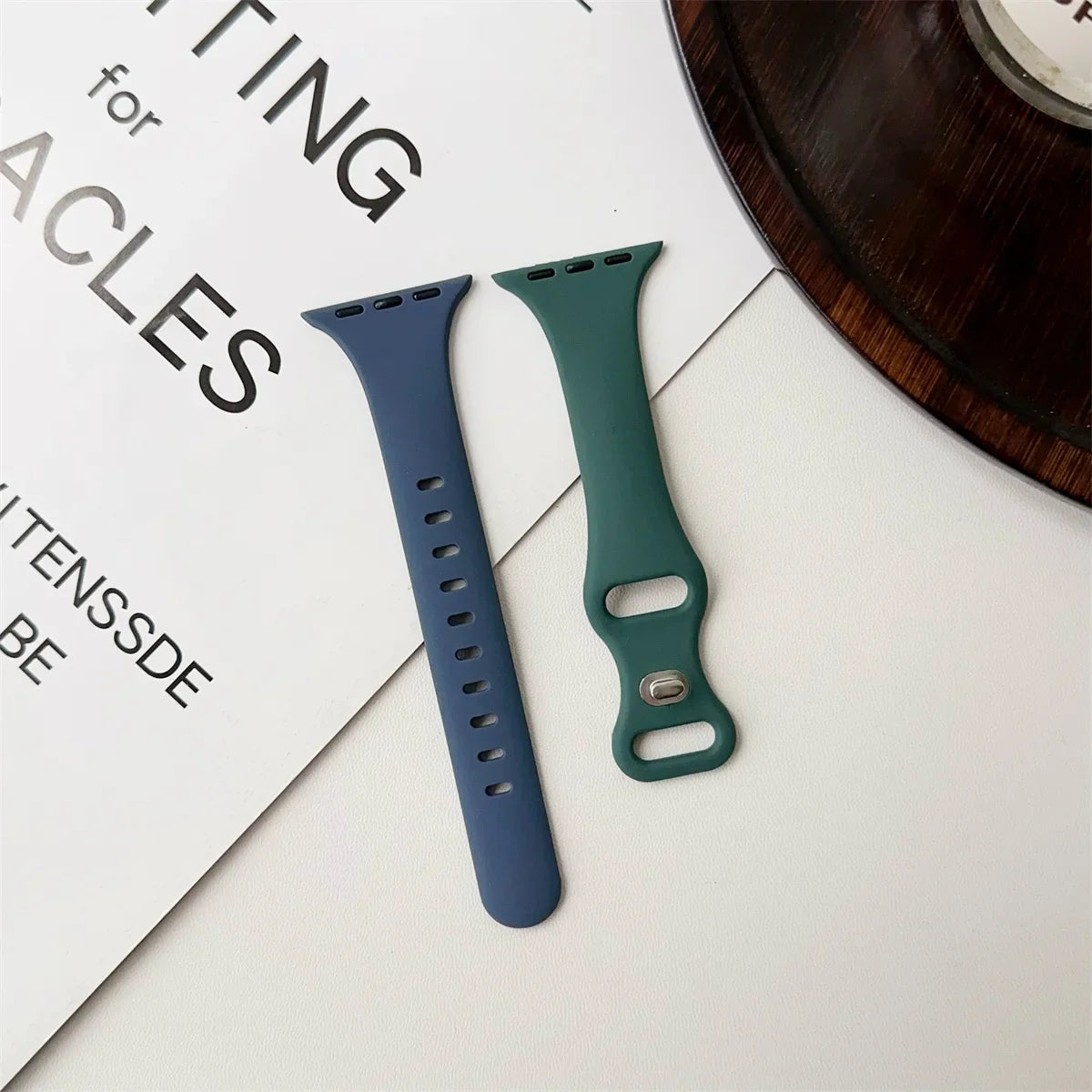 Thin Silicone Strap For Apple Watch 40mm 44mm 45mm 41mm 38mm 42mm Solid Color Strap Bracelet For IWatch Series 1 2 3 4 5 6 SE 7