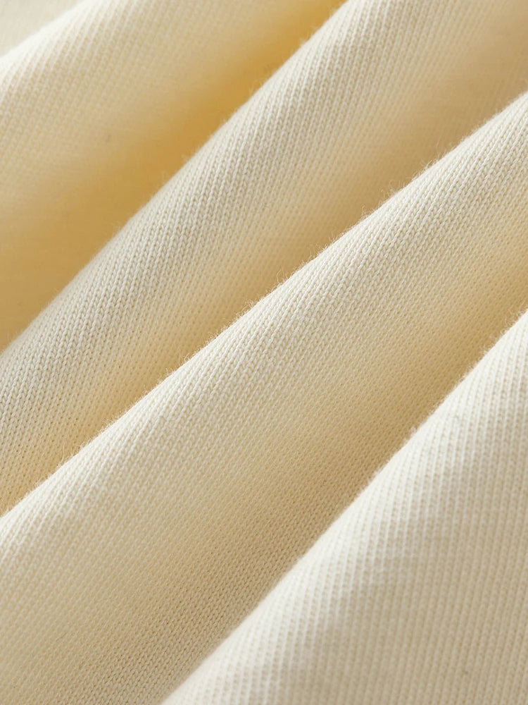 DUSHU Contrasting Color Women Round Neck T-shirts Letter Print Design Summer Beige Short Sleeve Tops Casual Tees 24DS82220