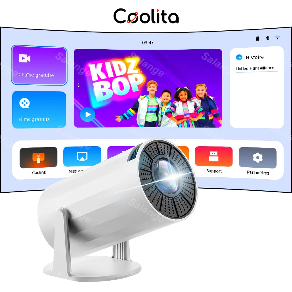 Salange Smart Projector Coolita TV OS with 1000+ Free Channels WiFi6 BT5 Native 720P Support 1080P Video Projector Home Cinema