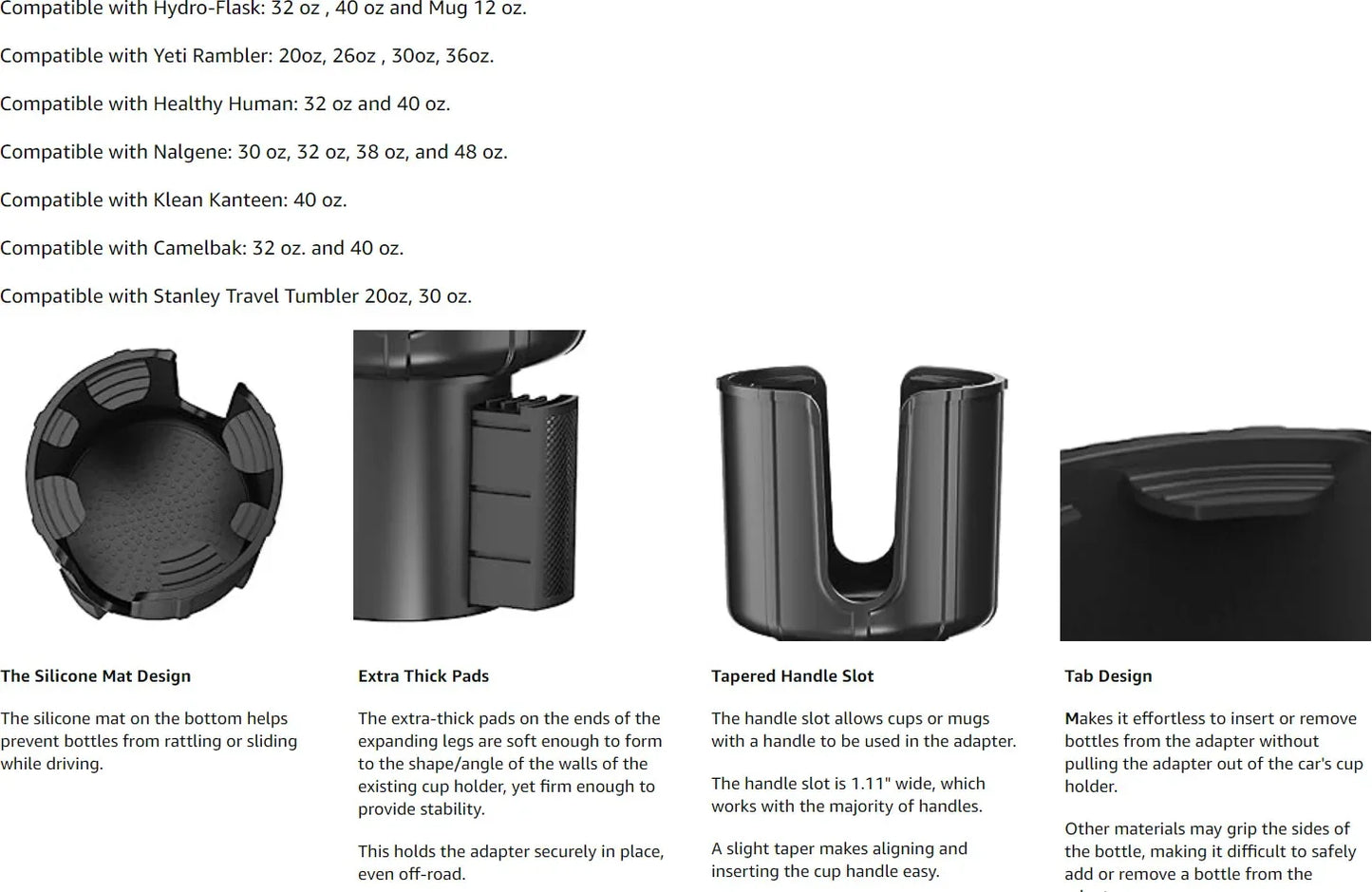 Upgraded Car Cup Holder Expander With Adjustable Base For Car Organizer, Compatible With Yeti Big Bottles