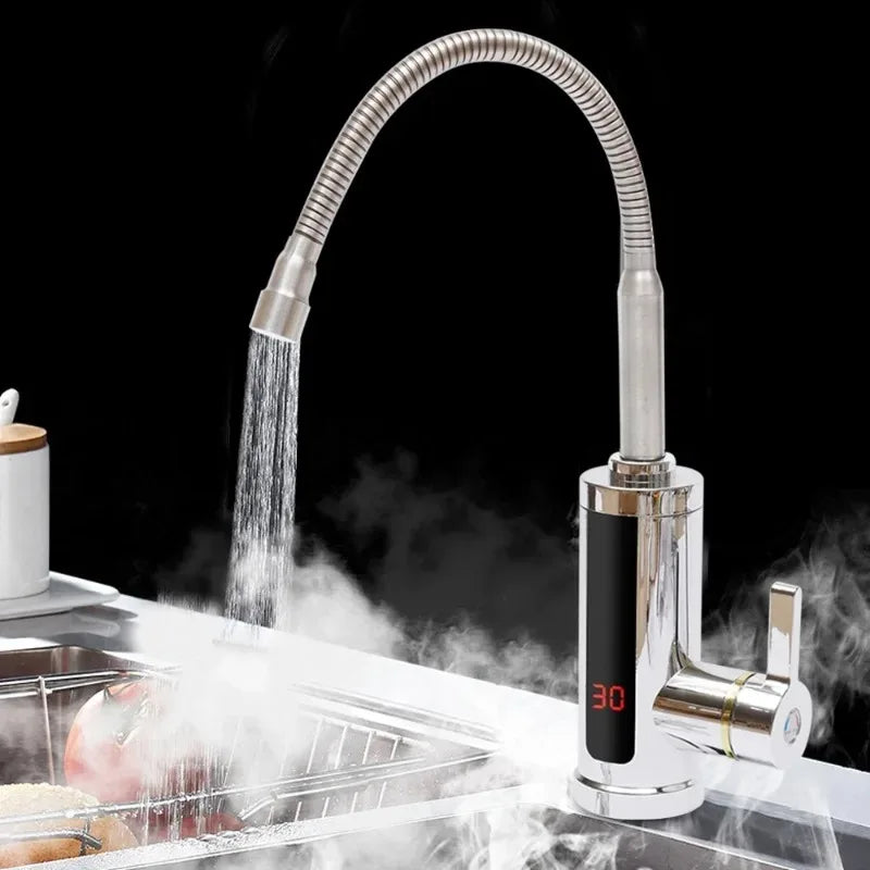 3KW Instantaneous Electric Tap, 360° Rotatable Heated Kitchen Faucet with LCD Temperature Display
