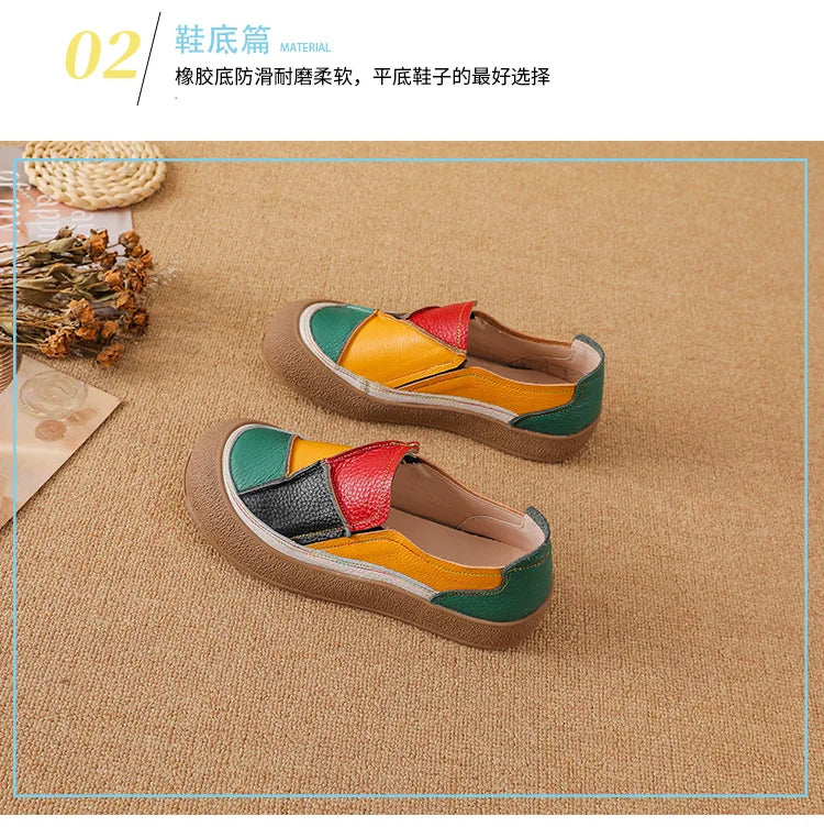 2025 New real leather ballet flats mixed colors moccasins women's slip on shoes luxury patchwork flats lady driving loafer woman